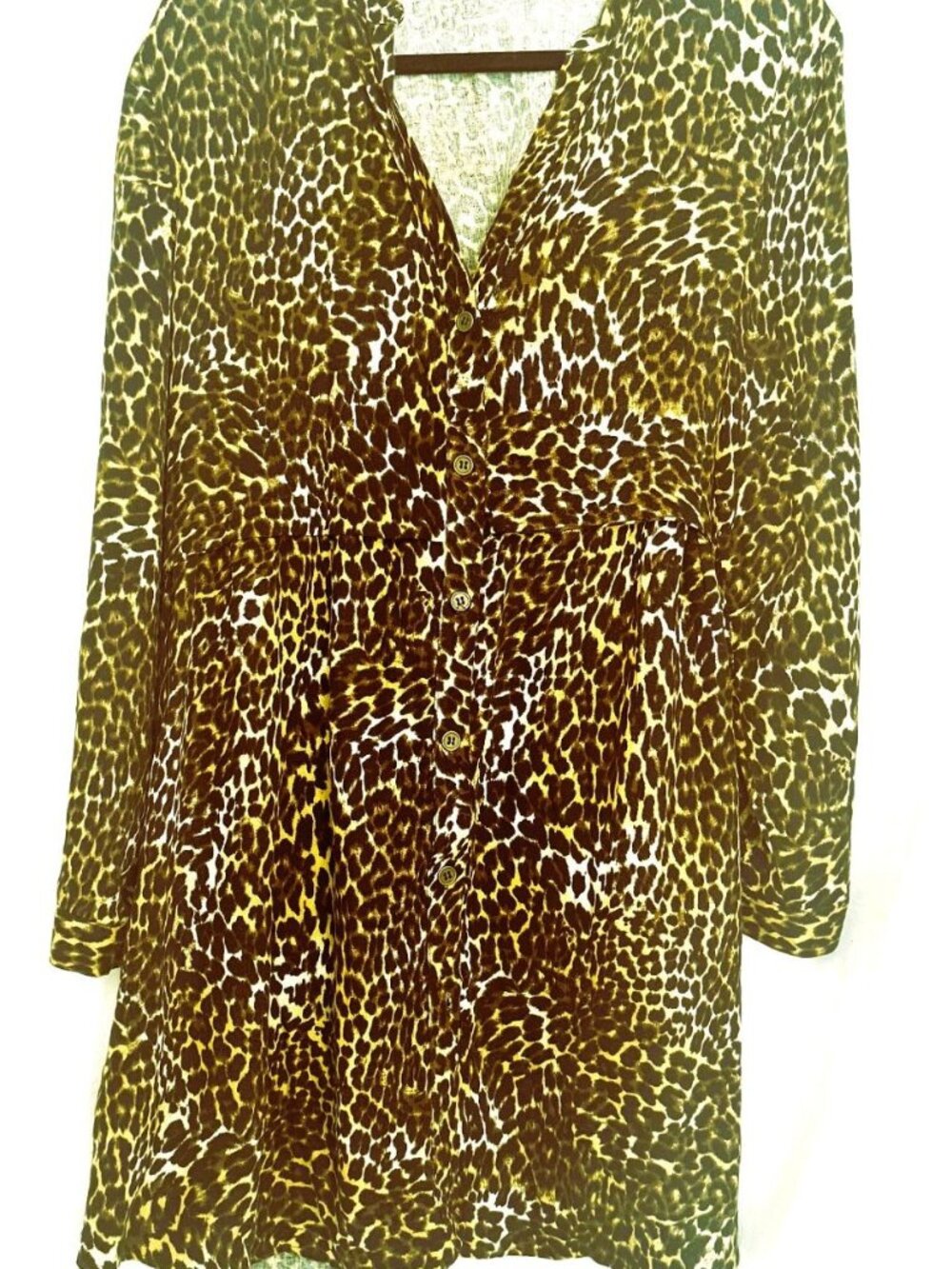 ZARA Leopard Print V-Neck, Long Sleeve Dress Knee Length Viscose Size Medium